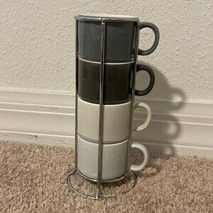 Harvey West Stacking Espresso Mugs Set with Rack - 4 Pieces